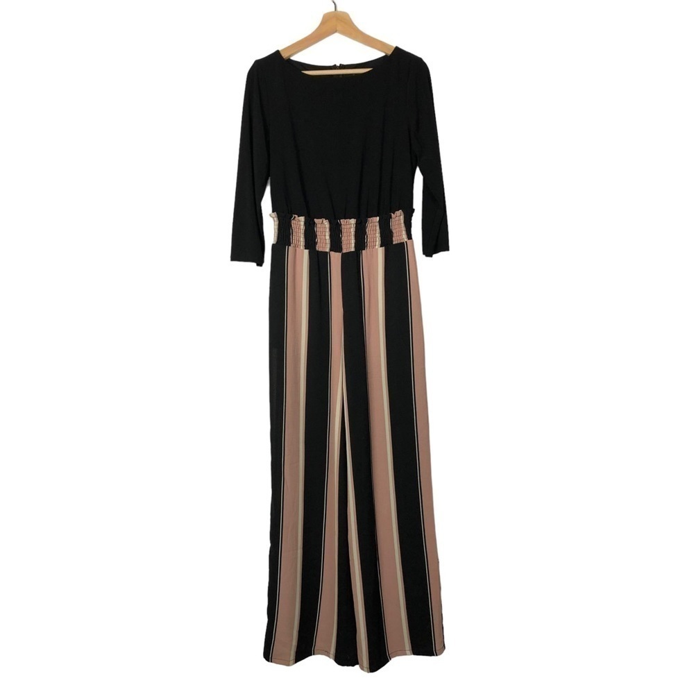 Chetta B Black & Pink Stripe Wide Leg Long Sleeve Jumpsuit XS